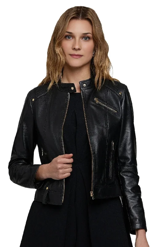 Florance Black Leather Jacket For Women