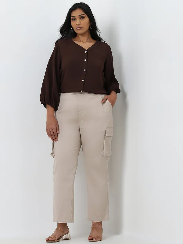 Gia Beige High-Rise Cargo Pants