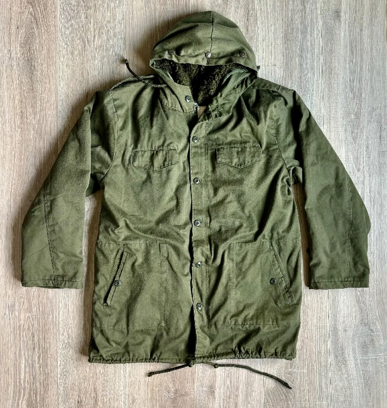 Large - Vintage 80s Olive Green / Fleece Lined Hooded Parka / Jacket