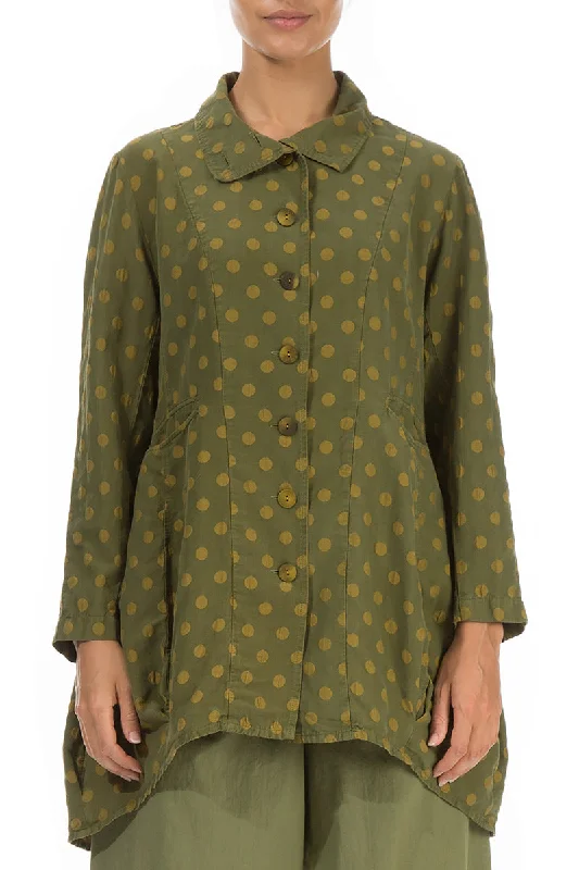 Dotty Olive Balloon Silk Jacket