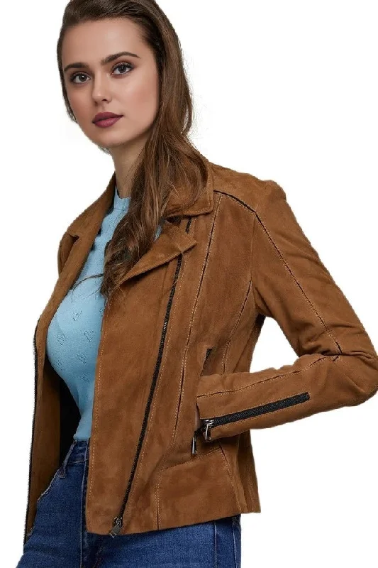 Brown Suede Leather Jacket For Women