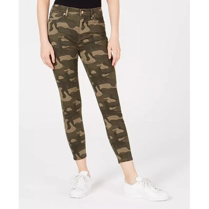 Celebrity Pink Juniors' Camo-Print High-Rise Skinny Jeans Med Green Size 15