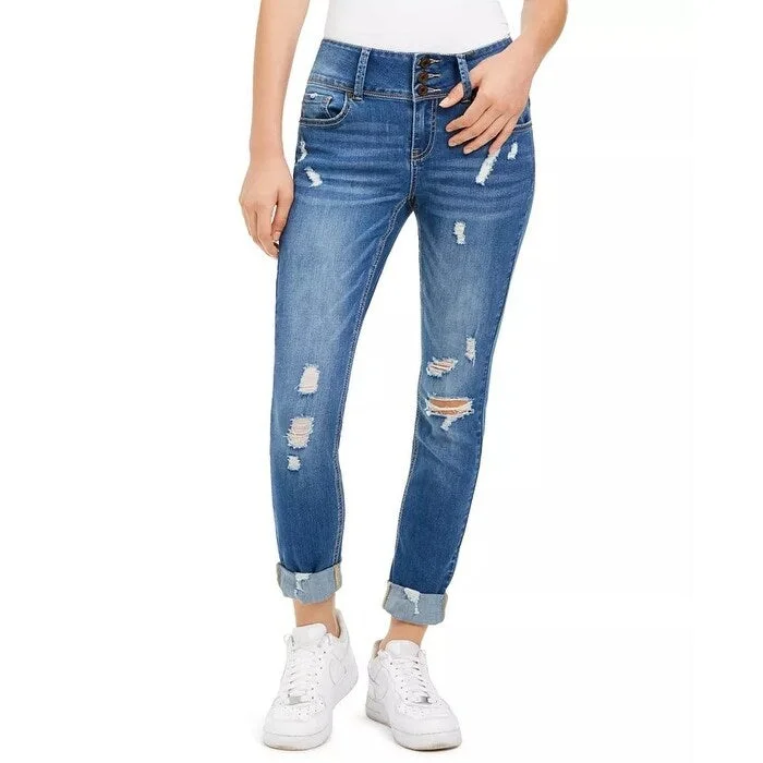 Indigo Rein Juniors' Ripped Cuffed Jeans Med Blue Size 3