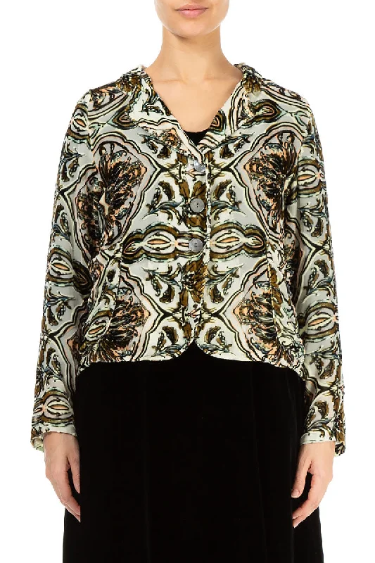 Buttoned Devoré Ornament Silk Velvet Jacket