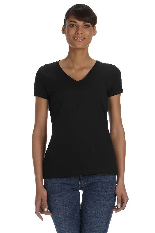 Fruit Of The Loom Womens HD Jersey Short Sleeve V-Neck T-Shirt - Black - Closeout