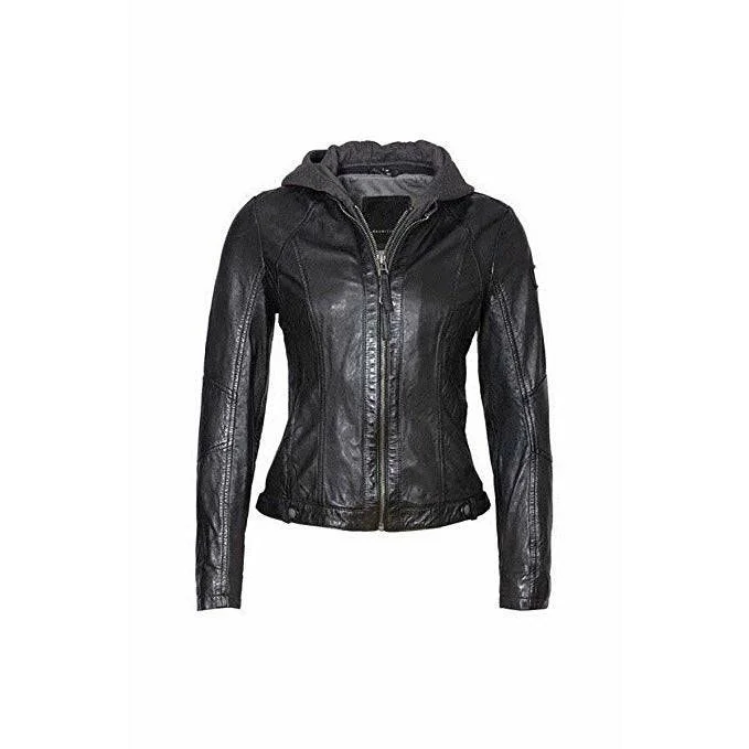 Mauritius Women's Hooded Leather Jacket with Zip Out Hood