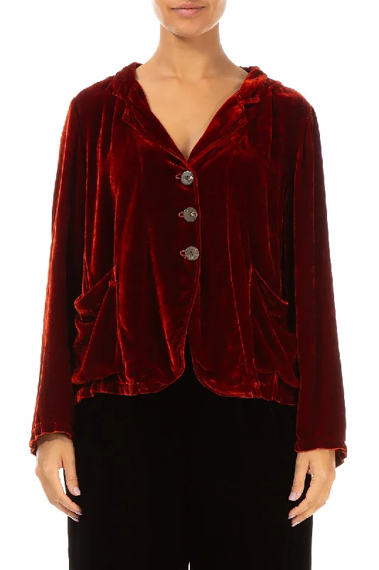 Buttoned Brick Silk Velvet Jacket