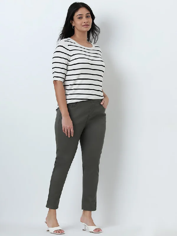 Gia Olive Solid High-Rise Cotton Blend Pants