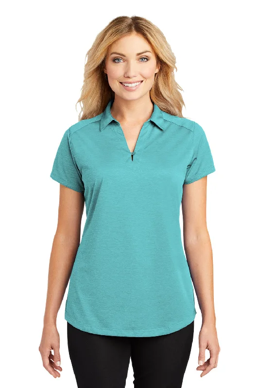 Port Authority Womens Digi Heather Performance Moisture Wicking Short Sleeve Polo Shirt - Maui Blue