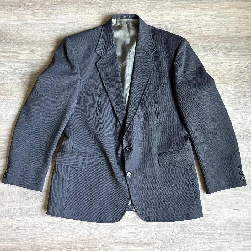 Sm/Med - Vintage 80s American Original Navy/Gray Western Polyester Sport Coat (Size 42 Short)