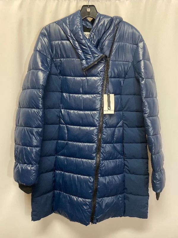 Coat Puffer & Quilted By Nine West In Blue, Size: M