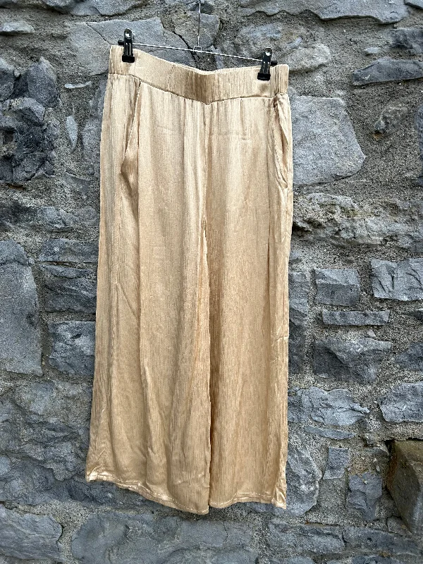 Gold palazzo cropped pants uk 10-12