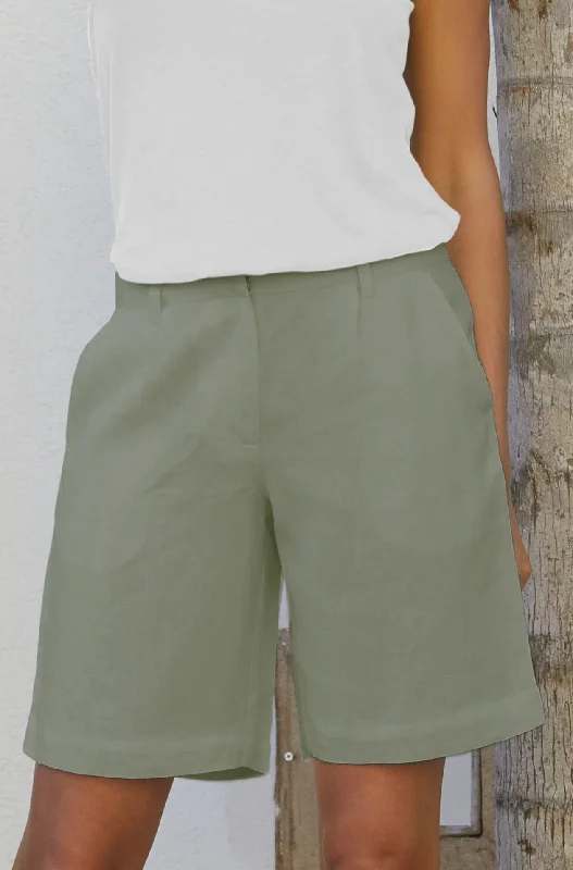 Alexandra Long Linen Shorts | Khaki