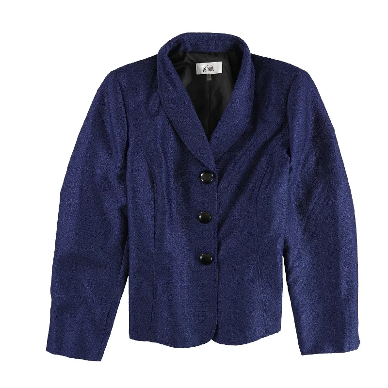 Le Suit Womens Solid Three Button Blazer Jacket, Blue, 18