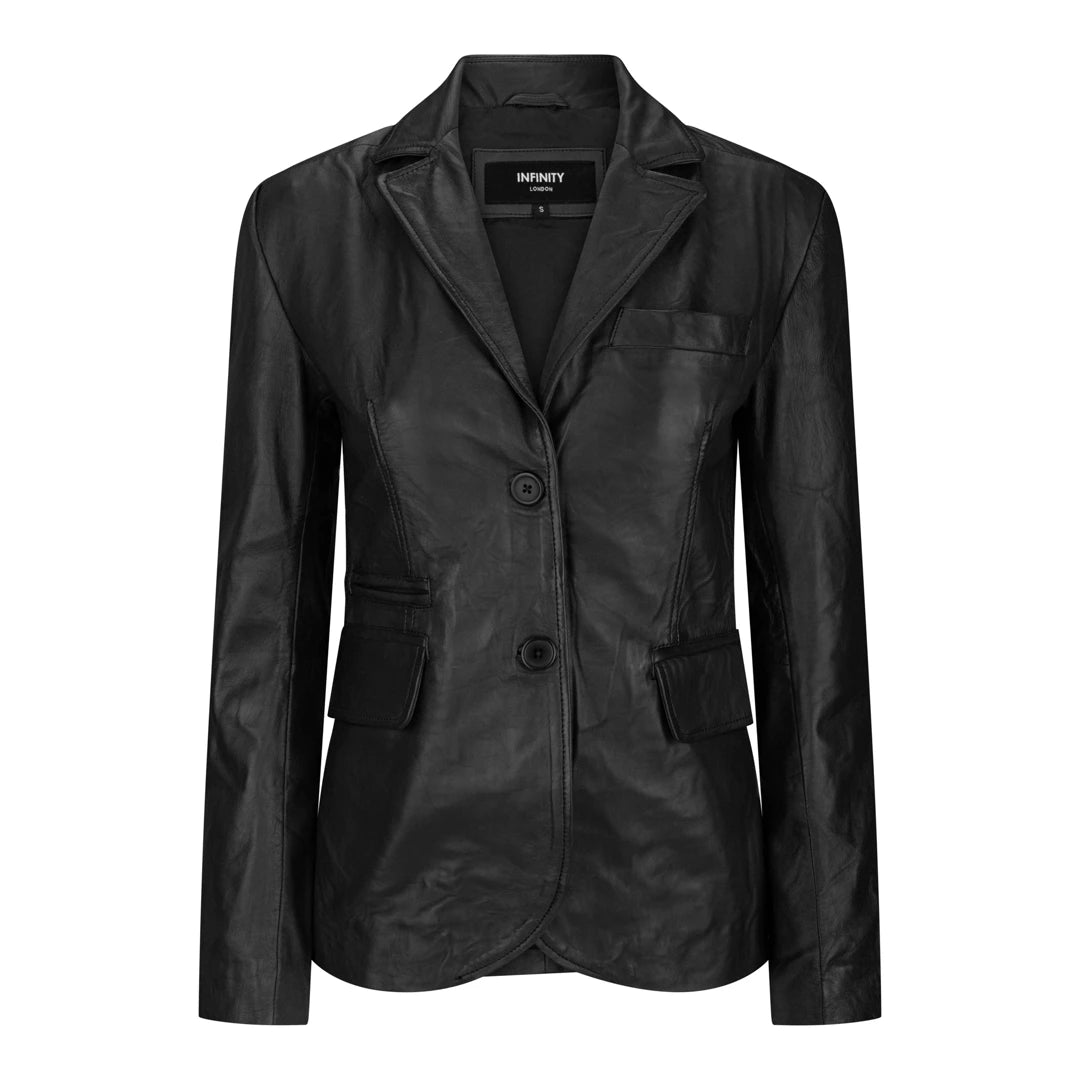 Women's Black Leather Blazer Jacket