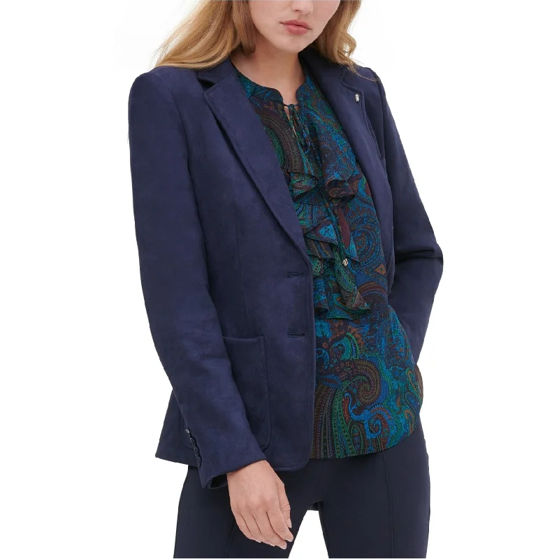 Tommy Hilfiger Womens Faux Suede Two Button Blazer Jacket, Blue, 8