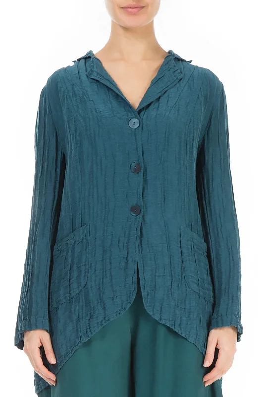 Flared Crinkled Dark Teal Silk Jacket