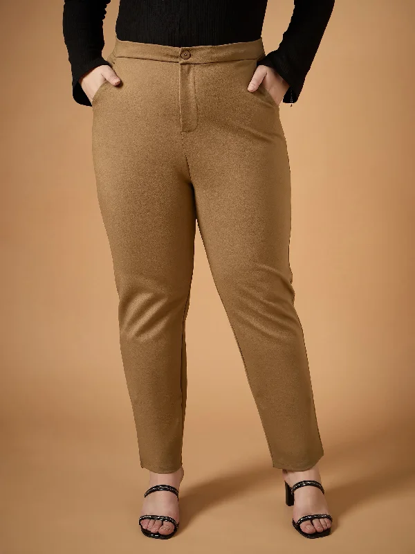 Women Beige Mom Fit Pants