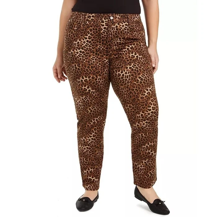 Charter Club Women's Plus Lexington Animal-Print Jeans Brown Size Small Petite - Small Petite