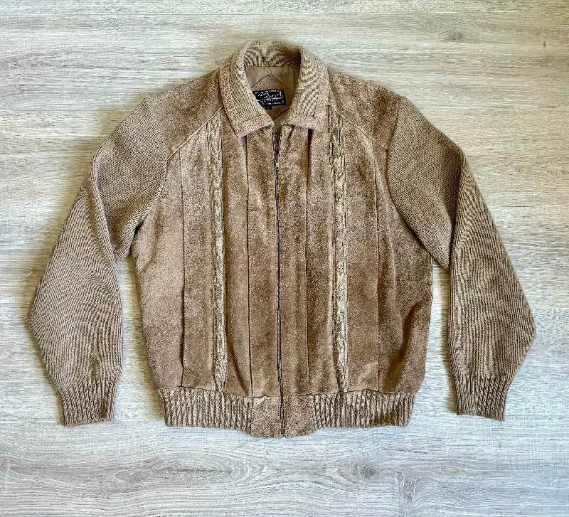 Vintage 80s Beige Suede Zip Up Sweater Jacket (Medium)