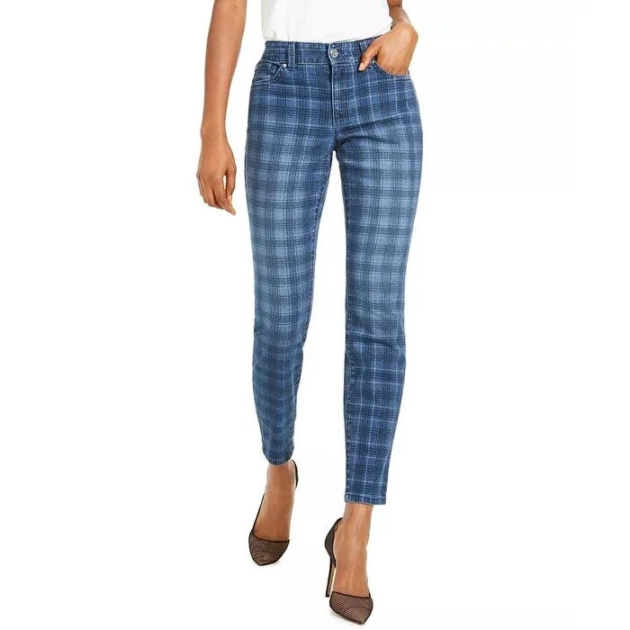 INC International Concepts Women's Plaid Skinny Jeans Blue Size 14