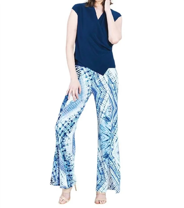 Kick Front High Slit Pant In Ocean Blue