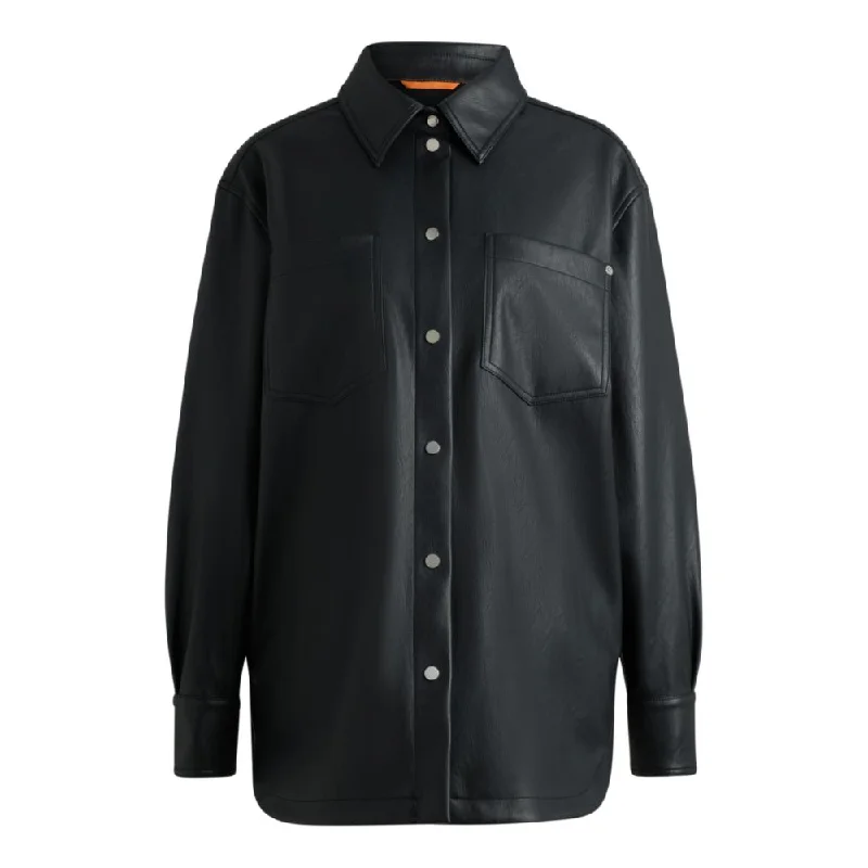 Faux-leather overshirt with patch pockets