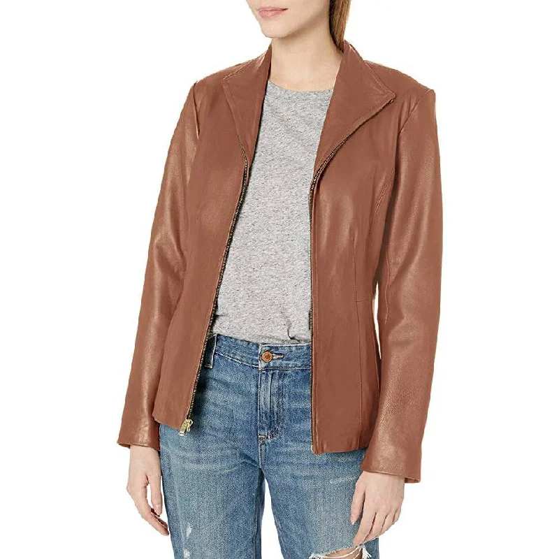 Cole Haan Women's Leather Wing Collared Jacket