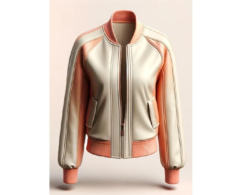 Peach & White Leather Jacket For Women