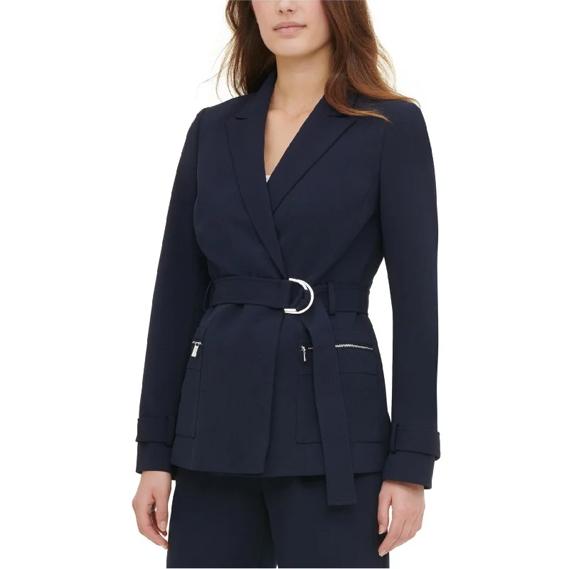 Calvin Klein Womens Belted One Button Blazer Jacket, Blue, X-Small