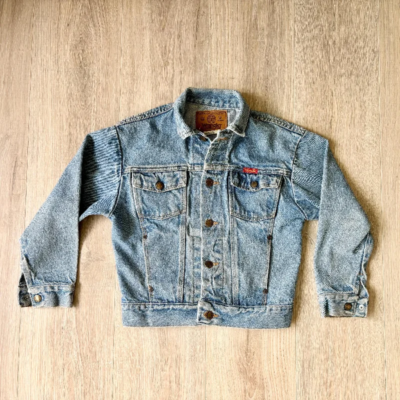 Vintage 90s Wrangler Red Tab Cropped Western Denim / Jean Jacket (XS / Small)