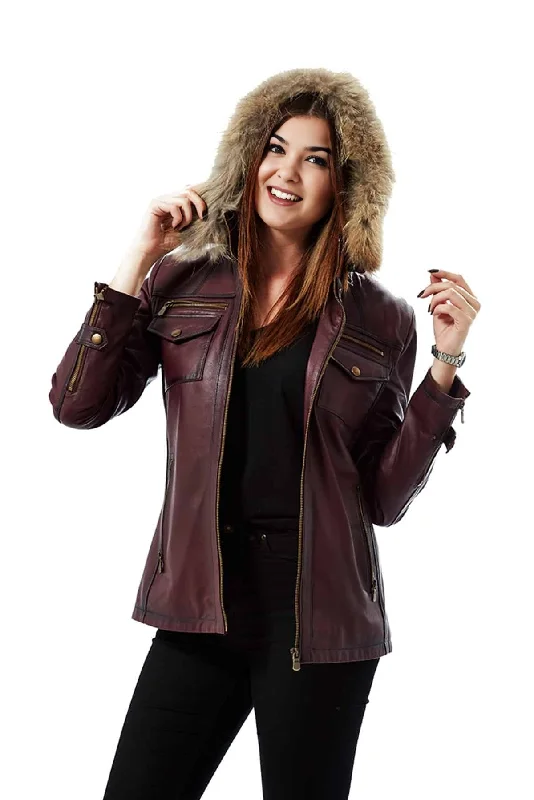 Victoria Brown Waxed 100% Real Leather Jacket For Women