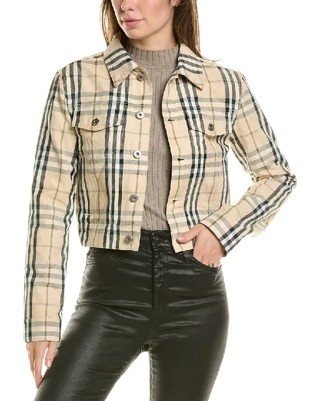 Burberry Cropped Check Denim Jacket