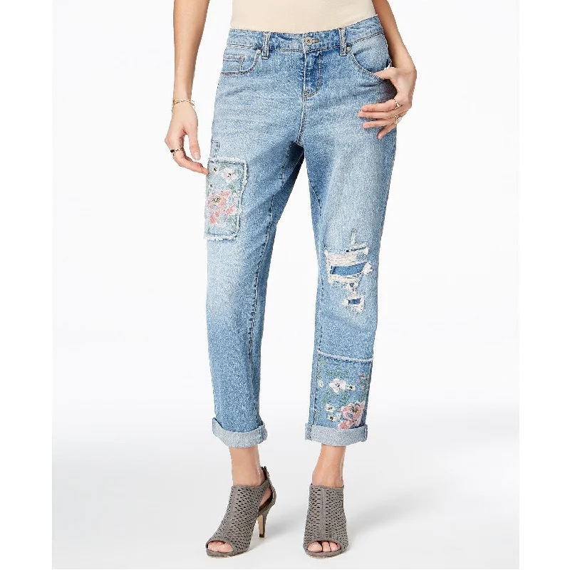 Style & Co Women's Patched Boyfriend Jeans Holy Smoke Size 18 - Blue