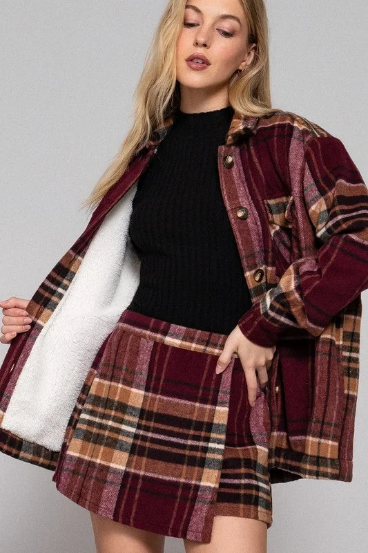 LUCY LONG SLV INSIDE FAUX FUR BRUSHED PLAID JACKET