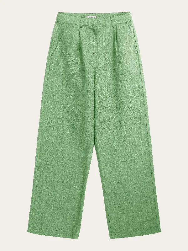 Loose natural linen pants - Shale Green