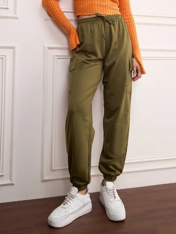 Women Olive Side Pocket Joggers