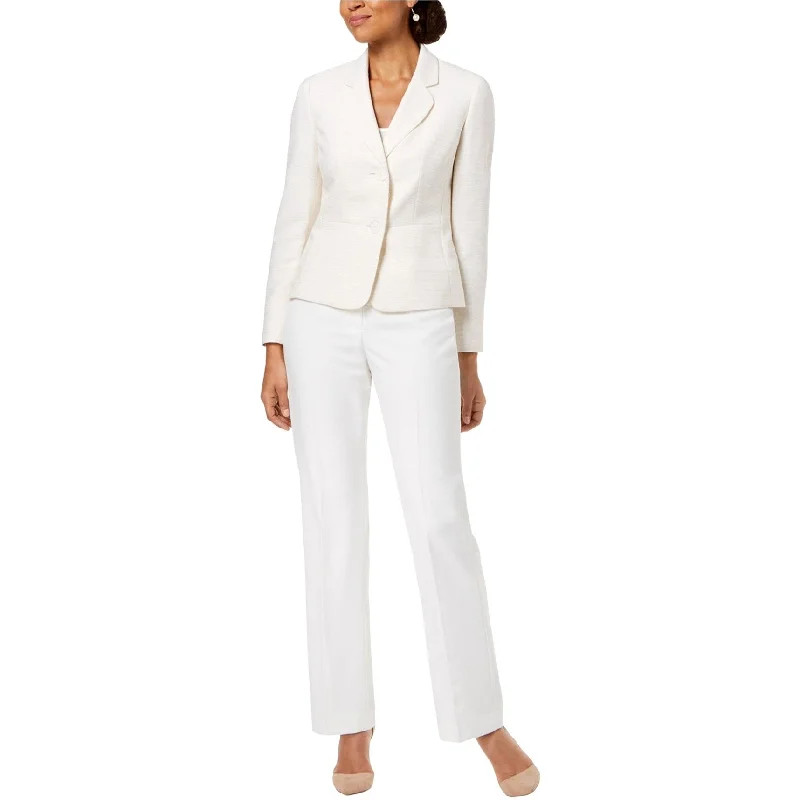 Le Suit Womens Tweed Two Button Blazer Jacket, Off-White, 4