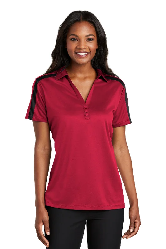 Port Authority Womens Silk Touch Performance Moisture Wicking Short Sleeve Polo Shirt - Red/Black