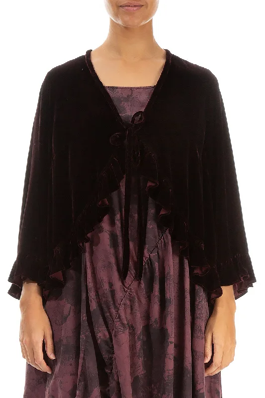 Ruffled Tie-Up Merlot Silk Velvet Jacket