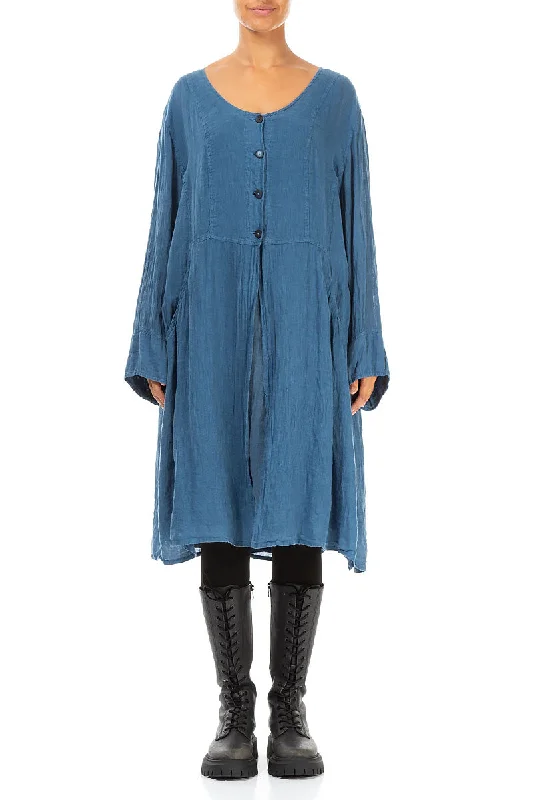 Buttoned Blue Gauze Linen Jacket