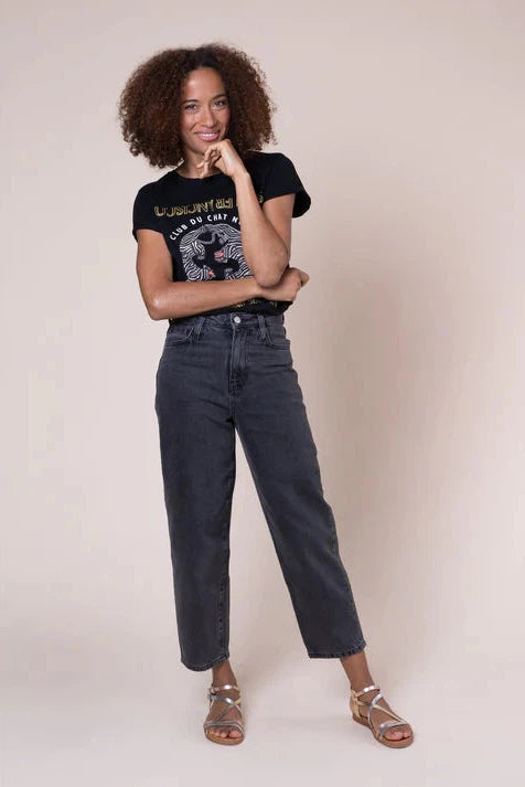 Eleven Loves Thea Barrel Leg Jeans Washed Black