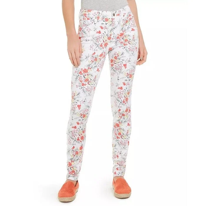 Charter Club Women's Floral Print Straight Leg Jeans White Size 16