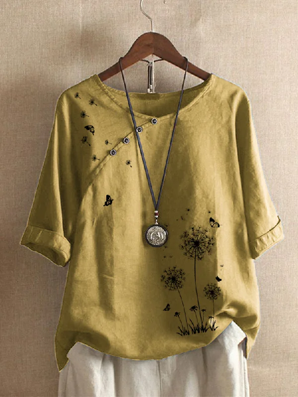 Cotton Calico Print O-Neck Half Sleeve Casual T-Shirt for Women