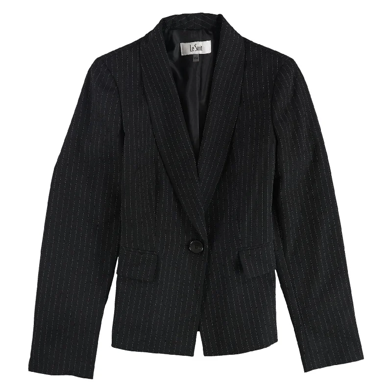 Le Suit Womens Pinstripe One Button Blazer Jacket, Black, 4