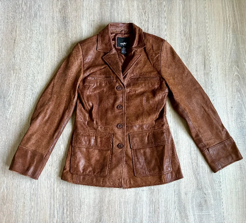 Classic Y2K Mossimo Brown Leather Overcoat (Size XS/Sm)