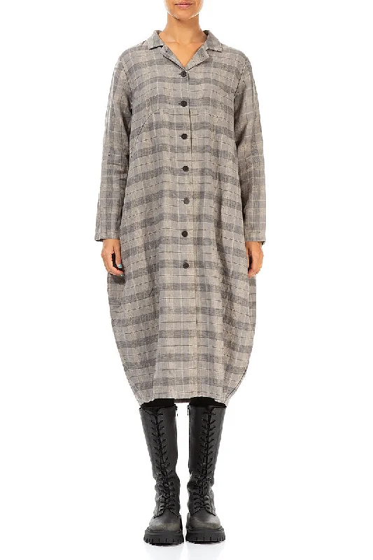 Balloon Greige Check Linen Jacket Dress