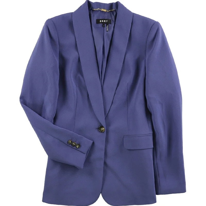 DKNY Womens Solid One Button Blazer Jacket, Blue, 0