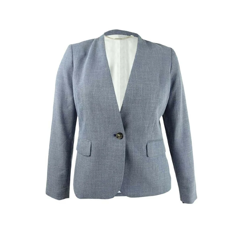 DKNY Womens 2-Tone One Button Blazer Jacket, Blue, 0