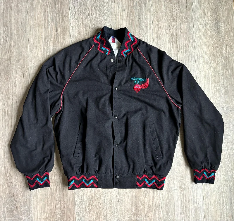 Med/Lrg - Vintage 90s WestArk Black / Aztec Western Rodeo Trucker / Bomber Jacket